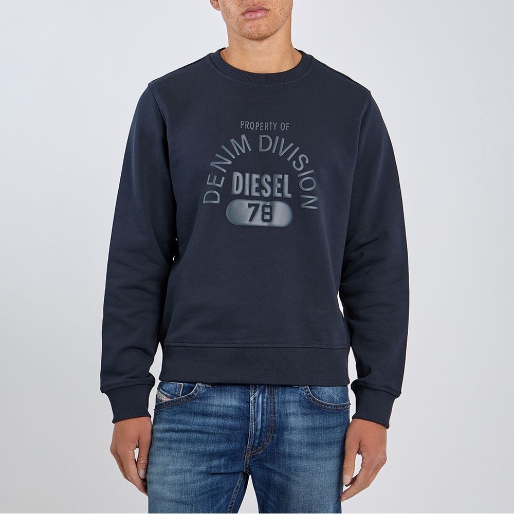 Diesel Navy Printed Graphic Logo Sweatshirt Long Sleeve Size Large